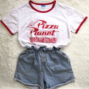 Women's T Shirt Hillbilly Funny Pizza Planet Humor Summer T shirt Red Edge Ladies Short Sleeved Loose Plus Size Casual Top O neck Hipster Tumblr 230306