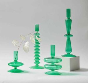 キャンドルホルダーモダンガラスキャンドルホルダーホーム装飾グリーンガラスの花瓶テーブルキャンドルライトホルダークリエイティブデコレーションオーナメントT2217278617