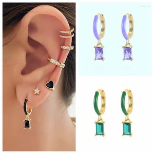 Brincos de argolas de luxo 925 fivela de orelha de prata para mulheres Multicolor Crystal Zircon Drop esmalte o gotejamento Huggie Jewelry Gift