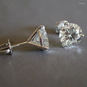 Ohrstecker, klassisch, silberfarben, weiße Zirkonsteine, für Damen, modisch, Metall, Verlobung, Hochzeit, Schmuck