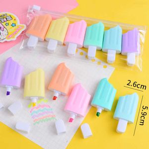 Highlighters 6PcsLot Cute Cartoon Cat Highlighters School Office Stationery Students Drawing Supplies Kawaii Ice Cream Mini Paint Marker Pen