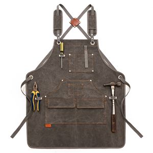 Aprons Durable Goods Heavy Duty Unisex Canvas Work Apron with Tool Pockets Cross Back Straps Adjustable For Woodworking Painting 230307