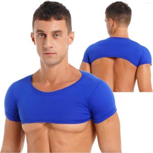 Men's T Shirts Mens Short Sleeve Crop Top Sexy Stage Performance Dancewear Round Neck T-Shirt Casual Solid Color Tops Beach Pool Party