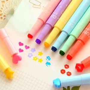 Highlighters 6PcsLot Cute Candy Color Highlighters Inks Stamp Pen Creative Marker Pen school Supplies office Stationery Gifts for children J230302