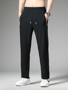 Calça masculina de verão zip bolsões de moletom de moletom masculino de nylon respirável de nylon preto academia cinza calças de pista reta esportes z0306