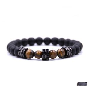 Strands di perline CZ in lega opaca Bracciale onice nero con perle rotonde da 8 mm per uomini Braccialetti di gioielli di consegna di goccia moda dh2gn