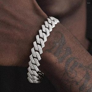 Charm Bracelets 14MM Hip Hop Prong Cuban Link Chain Bracelet For Men Women 2 Row Rhinestone Paved Iced Out Bling Miami Jewelry