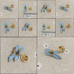 Pins Brooches 50Pcs Breast Cancer Awareness Ribbon Pin Mason Souvenir Custom Logo Badge Blue Color Masonic Emblem Gift Drop Deliver Dhqbn