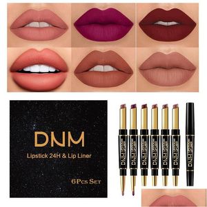 Lip Pencils 6 teile/satz Wasserdicht Sweatproof Langlebige Lippen Glanz Doppel Kopf Matte Lippenstift Nonstick Cup Nonfading Drop Lieferung H Dhbni