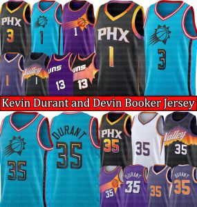 Phoenixs Sun Devin Booker Kevin Durant Maglia da basket Chris Paul Uomo 1 35 3 Steve 13 Nash Charles 34 Barkley 2022 2023 City Blue