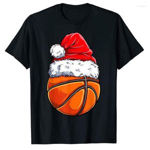 Herren T-Shirts Weihnachten Basketball Ball Weihnachtsmütze Weihnachtsgeschenke Jungen Männer T-Shirt Neuheit Geschenk Liebhaber Sport Ästhetische Tops Grafik T-Shirt