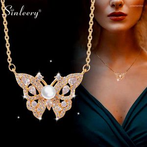 Anhänger Halsketten SINLEERY Schöne Schmetterling Halskette Gelbgold Farbe Choker Kette Schillernde Kristall Für Frauen Schmuck XL464 SSG