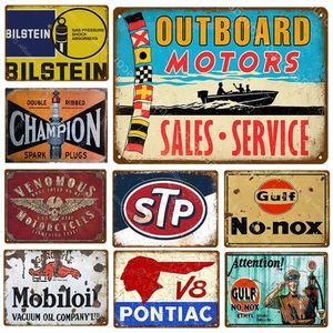 Retro Outboard Motors Art målning Tin Poster Vintage Wall Personlig inredning Tiger Gulf Metal Tin Signs Pub Bar Garage Dekorativa järnplattor Size 30x20cm W02