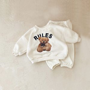 Kleidung Sets Koreanische Baby Jungen Mädchen Kleidung Frühling Herbst Niedlichen Bären Druck Langarm Sweatshirt mit Elastische Taille Jogginghose 2PCS 230307