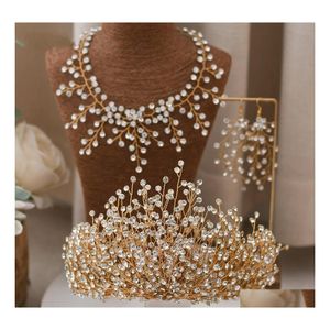 Copricapo Medio Oriente Sa Arabo Set di gioielli da sposa Corona Collana Orecchini Set Spose Accessori per capelli da sposa Fascia con strass Wom Dh8Ej