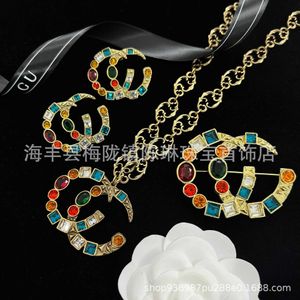 2023 New Luxury High Quality Fashion Jewelry for new suit double letters inlaid with colored diamond necklace earrings brooch female