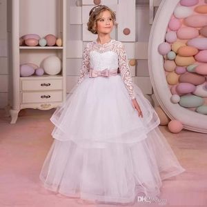 Cute Flower Girl Dresses For Weddings Ball Gown Cap Sleeves Tulle Lace Crystals Long First Communion Little