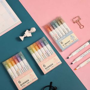 Włosy Jianwu 6pcsset Morandi Fluorescencyjny pióro Wysokiej jakości urocze kreatywność Pen Pen Pen Pens Kawaii Art Sopowań J230302