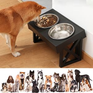 Dog Bowls Feeders Adjustable Height Double Stand Pet Feeding Dish Bowl Small Medium Big Elevated Food Water Lift Table 230307