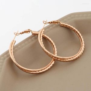 Hoop Earrings 40mm Round Classic For Women Wedding Party 585 Rose Gold Color Unusual Korean Luxury Quality Jewelry