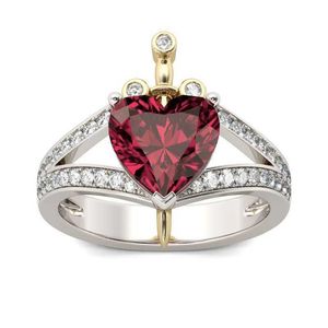 Anelli a fascia Gioielli Corona vintage Pietra rossa Anelli a forma di cuore per le donne Anello di gioielli per feste di fidanzamento Bijoux Accessori moda AA230306