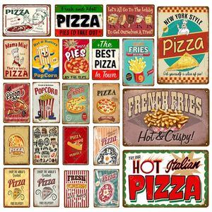 New York tarzı pizza teneke poster retro sıcak itlian pizza patlamış mısır duvar dekorasyon metal işaretleri ev mutfak dekor vintage kişiselleştirilmiş plaklar boyut 30x20cm w02