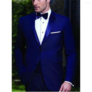 Abiti da uomo Uomo Custom Made Notch Risvolto Uomo Royal Blue Smoking dello sposo Matrimonio / ballo di fine anno 2 pezzi (giacca pantaloni cravatta) E235