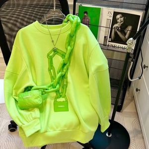 Women's Hoodies Sweatshirts Sweatshirt Sweet Korean Oneck Chain Print Pullovers Candy Color Loose Solid Womens Clothing Student Casual Tops 230307