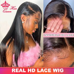 Real HD Spets Front Wig Pre Plucked Straight Hair 13x6 HD Transparent spets frontala jungfruliga mänskliga råa hår peruk Brasilianskt hår för kvinna drottning hårprodukter