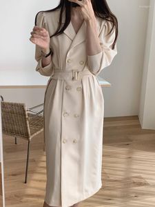 Casual Kleider Mode Koreanische Elegante Midi Frauen Blazer Kleid Büro Schlank Vintage Business Arbeitskleidung Vestidos Femme Formale Robe Kleidung
