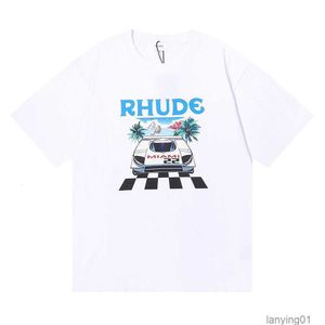 In9t Fashion American Street Trend Brand Rhude Short Sleeve t Shirts Miami Limited Print for Men Loose Versatile Base Te Fln9