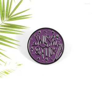 Brooches Magic Space Swish Flick Enamel Purple Round Starry Lapel Pin School Male Wizard Badge Jewelry GIft For Friend