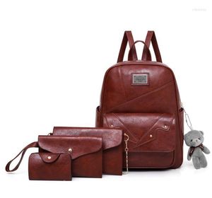 Skolväskor Khamezoa 2023 Lady ryggsäckar kvinnors kvinnliga kostymer axelflickor handväskor retro pu kit väska röd svart