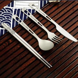 Dinnerware Sets Titanium Flatware Knife Fork Spoon Set Lightweight Ti Camping Utility Cutlery With Carrying Bag For Traveling Picnic Hi G4X5