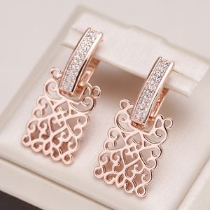 Rose Gold Color Square Lång örhänge för kvinnor Vintage Natural Zircon Glossy Metal Drop Earrings Trend Daily Jewelry