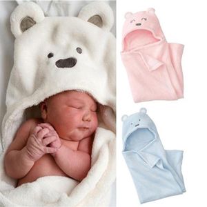 Hooded Plush Swaddle Blanket Extra Soft Blanket Premium 100% Coral Velvet Bath Towels for Kids Newborn Joyful Cartoon DesignThre287G