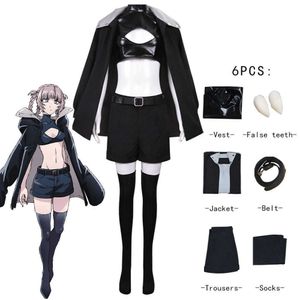 Anime-Kostüme Anime Call of The Night Nanakusa Nazuna Cosplay Come Wig Black Cloak Jacket Leather Vest Shorts Outfit Halloween Comes Z0301