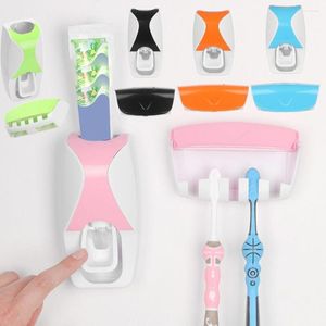 Bath Accessory Set Dustproof Wash Bathroom Organizer Rack Toothbrush Holder Stand Shelf Toothpaste Squeezer Automatic Dispenser