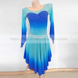 Stage Wear LIUHUO Women Aldult Teen Girl Personalizza Gradient Costume Performance Competition Body Pattinaggio artistico su ghiaccio Dress Blue Dance Kid