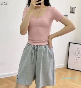 LL女性ヨガスポーツ半袖セクシーなタイトクロップトップTシャツvネックuバックビューティーバックフィットネス44