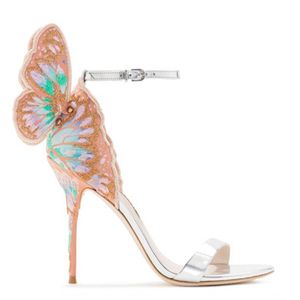 Enkle vleugelsandalen voor vrouwen Sophia Webster Butterfly High Heel Shoes Real Leather Wedding Bridal Shoes307b