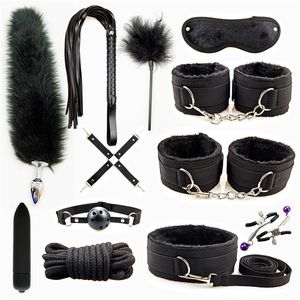 Bondage Leather BDSM Kit Conjunto de brinquedos adultos Jogos de sexo Handcuffs Whip SM Toy Kits Acessórios Exóticos Eróticos para Casais 230307