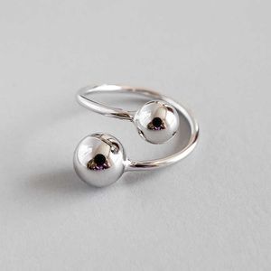 Cluster Ringe Einfache % 925 Sterling Silber Doppel Ball Ringe Für Frauen Mithelfer Trendy Öffnung Einstellbare Ring Weibliche 925 Schmuck G230228 G230307