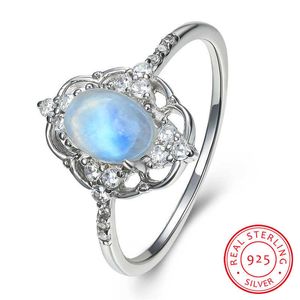 Cluster Rings Luxury Female Small Natural Moon Stone Ring 925 Sterling Silver Moonstone Wedding Ring Promise Engagement Rings For Women G230228 G230307