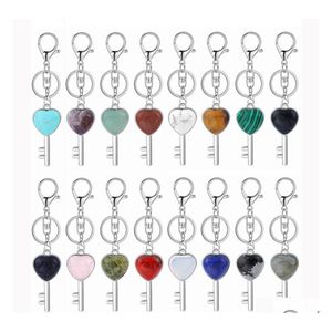 Key Rings Crystal Keychain For Bag Car Natural Love Heart Gemstone Lucy Lock Men Healing Chakra Cute Keyring Drop Delivery Jewelry Dhjiu