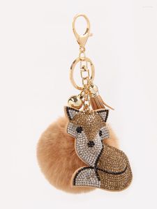 Keychains Cute Fur Ball Keychain Point Drill Animal Hair Car Ladies Bag Accessories Key Ring Mom Gift