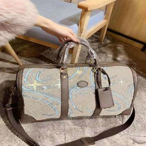 Anka tryck duffelhandbagage resväska med tryckt tecknad handväska designer unisex duffel väskor handväskor beige canvas läder t254v
