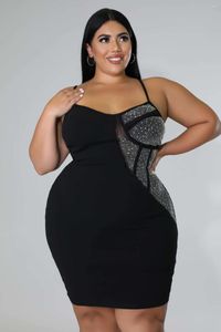 Plus Size Dresses Women Spaghetti Strap Dress Sexy Backless Short Large Black Diamonds Sequins Patchwork Party Evening