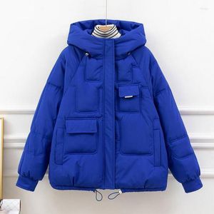 Women's Trench Coats 2023 Winter Coat Women's Parkas Casual Loose Cotton-padded Blue Hooded Jacket Thicken Warm Outerwear Female Stylish