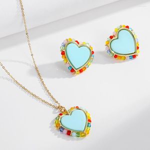 Pendant Necklaces Spring Sweet For Women Acrylic Resin Double Layer Heart Multicolor Beaded Women's Necklace Jewelry HUANZHI
